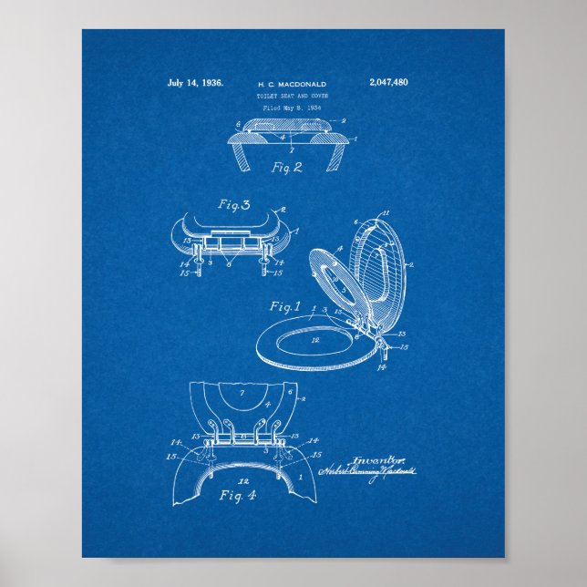 Toilet Seat And Cover Patent - Blueprint Poster (Front)