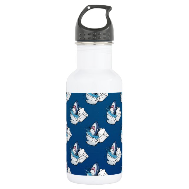 Toilet Shark Funny Blue Cartoon 532 Ml Water Bottle (Front)