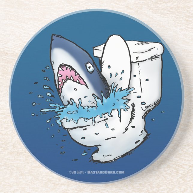 Toilet Shark Funny Blue Cartoon Coaster (Front)
