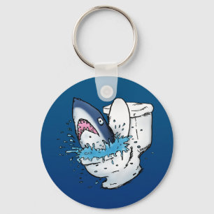 Toilet Shark Funny Blue Cartoon Key Ring