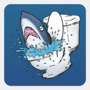 Toilet Shark Funny Blue Cartoon Square Sticker
