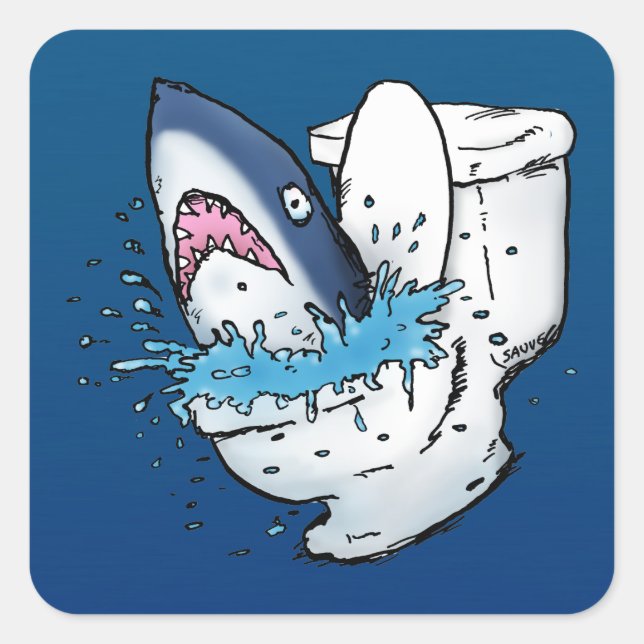Toilet Shark Funny Blue Cartoon Square Sticker (Front)