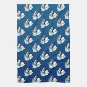 Toilet Shark Funny Blue Cartoon Tea Towel