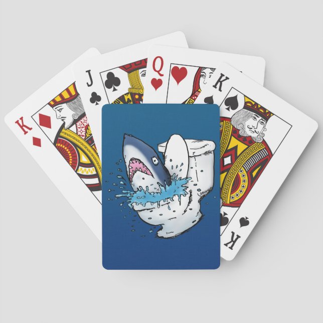 Toilet Shark Funny Cartoon Illustration Poker Card (Back)