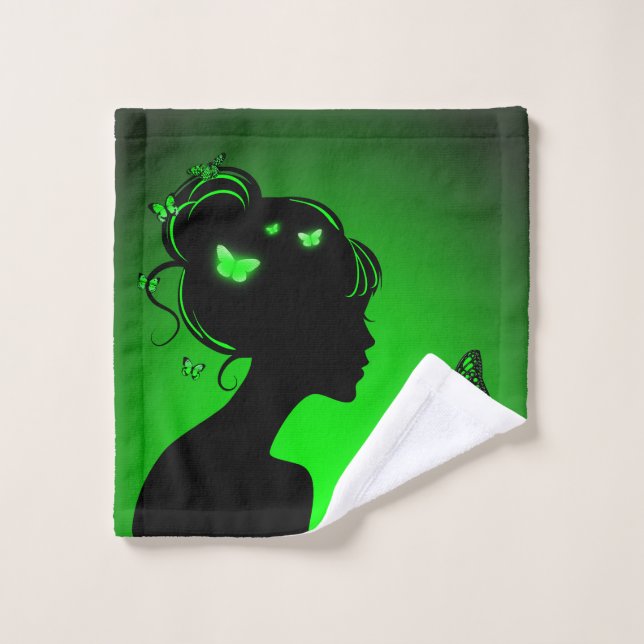 Toilet The woman butterflies green Wash Cloth (Wash Cloth)
