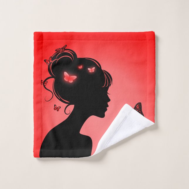 Toilet The woman butterflies red Wash Cloth (Wash Cloth)