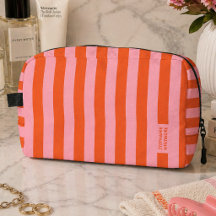 Toiletry Bag | Preppy Bold Stripe Coral Pink