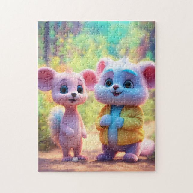 Tok and jerry in pastel colours, childish and fun, jigsaw puzzle (Vertical)
