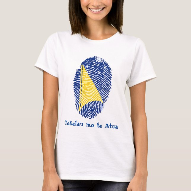 Tokelau Flag Fingerprint "Tokelau mo te Atua" T-Shirt (Front)