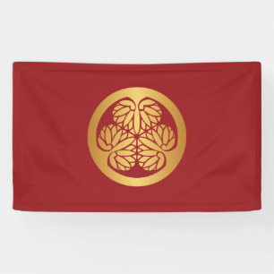 Tokugawa Aoi Japanese Kamon Family Crest Gold Red Banner