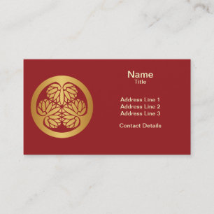 Tokugawa Aoi Japanese Mon Family Crest Gold on Red Business Card
