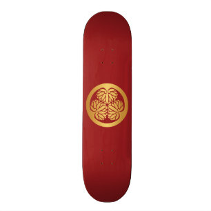 Tokugawa Aoi Japanese Mon Family Crest Gold on Red Skateboard