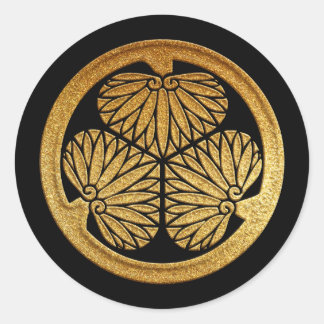 Tokugawa Kamon Mitsuba Aoi in Gold Classic Round Sticker