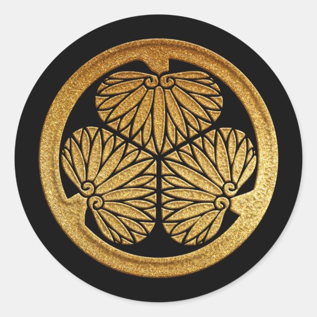 Tokugawa Kamon Mitsuba Aoi in Gold Classic Round Sticker (Front)