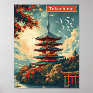 Tokushima Japan Vintage Art Travel Illustration Poster