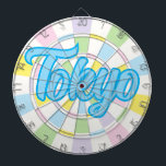 Tokyo Blue Editable Text on White And Pastel Colou Dartboard<br><div class="desc">Tokyo Blue Coloured Text on White And Pastel Colours Dart Board Game Including 6 Brass Darts 🎯Personalise with your text or name by selecting the personalisation option. Please let me know if you have additional questions and because Zazzle's customer support handles the customer experience you may reach Zazzle customer support...</div>