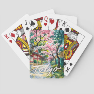 Tokyo Cherry Blossom Watercolor Traditional Japan Playing Cards