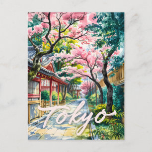 Tokyo Cherry Blossom Watercolor Traditional Japan Postcard