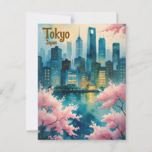 Tokyo Cherry Blossoms Postcard – Sakura with City 