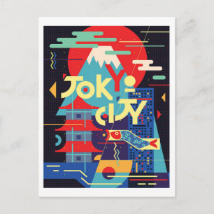 Tokyo city, Japan, illustration, vintage travel Postcard