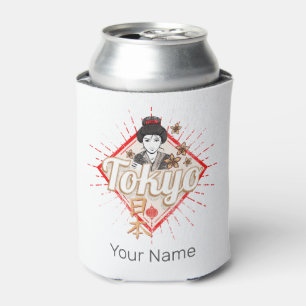 Tokyo City Japan Retro Geisha Vintage Flower Can Cooler