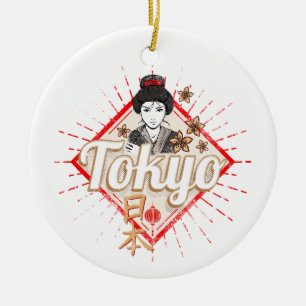 Tokyo City Japan Retro Geisha Vintage Flower Ceramic Tree Decoration