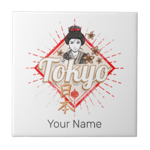 Tokyo City Japan Retro Geisha Vintage Flower Tile