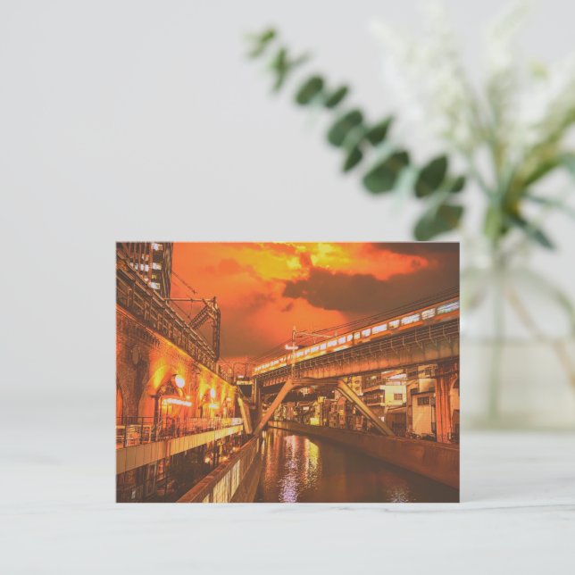 Tokyo Cityscape with Canal and Train Postcard (Standing Front)