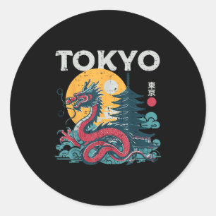 Tokyo Dragon Vintage Asian Japanese Mythical Women Classic Round Sticker