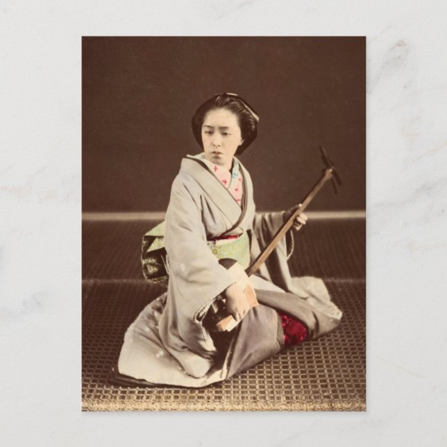 Tokyo Geisha with Shamisen, c. 1870 Postcard (Front)