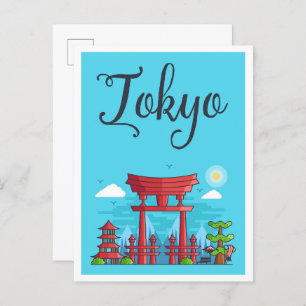Tokyo Japan Art Travel Illustration Postcard