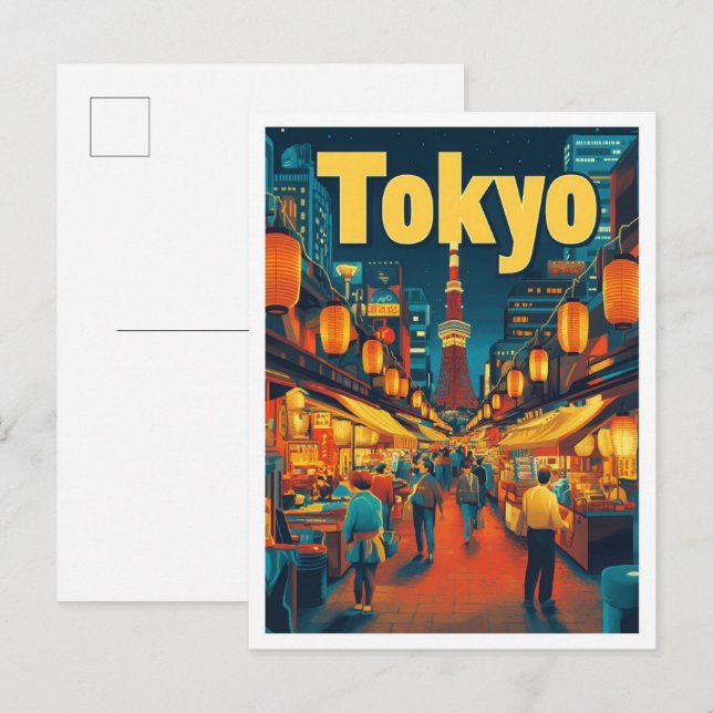 Tokyo Japan Art Vintage Travel Illustration Postcard (Front/Back)