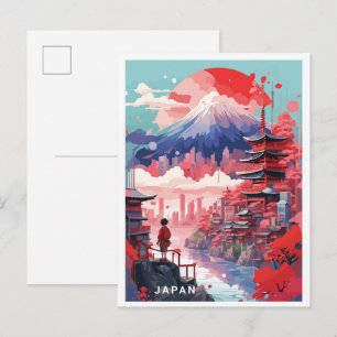 Tokyo Japan Art Vintage Travel Illustration Postcard