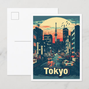 Tokyo Japan Art Vintage Travel Illustration Postcard