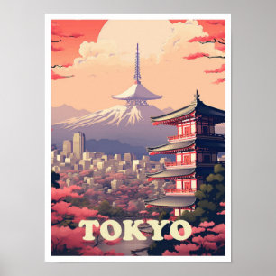 Tokyo Japan Art Vintage Travel Illustration Poster