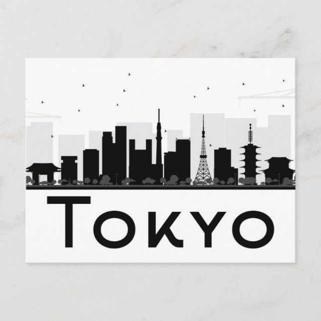 Tokyo, Japan | Black & White City Skyline Postcard (Front)