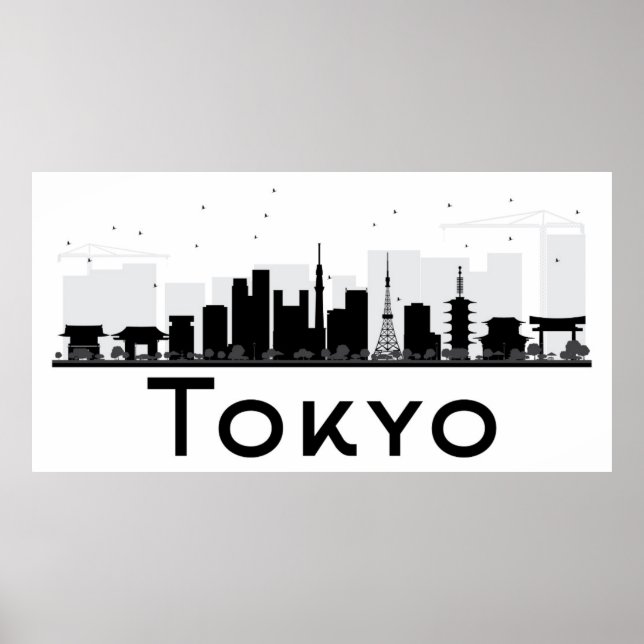Tokyo, Japan | Black & White City Skyline Poster (Front)