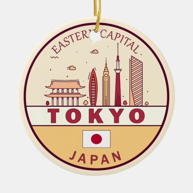 Tokyo Japan City Skyline Emblem Ceramic Tree Decoration (Front)