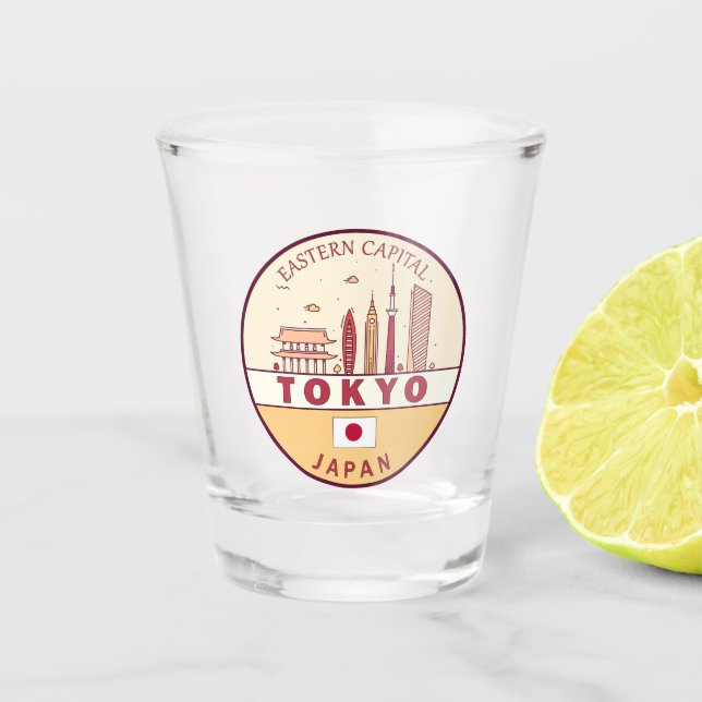 Tokyo Japan City Skyline Emblem Shot Glass (Front)