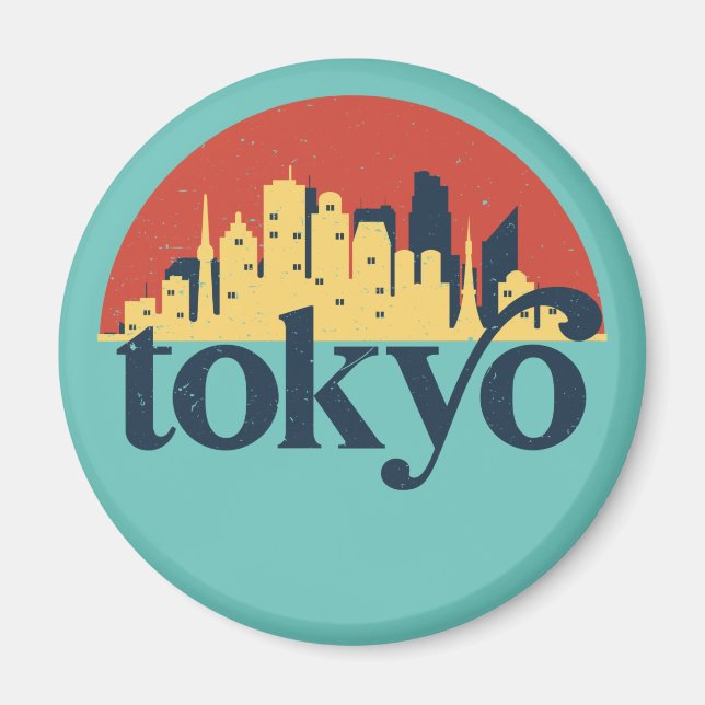 Tokyo Japan City Skyline Retro Cityscape Art Magnet (Front)