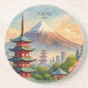 Tokyo Japan Cityscape Watercolor Souvenir Coaster