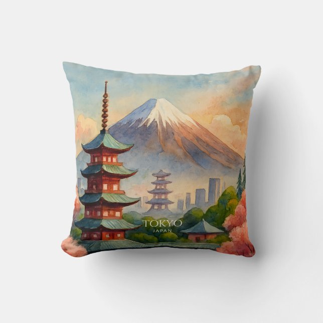 Tokyo Japan Cityscape Watercolor Souvenir Cushion (Front)