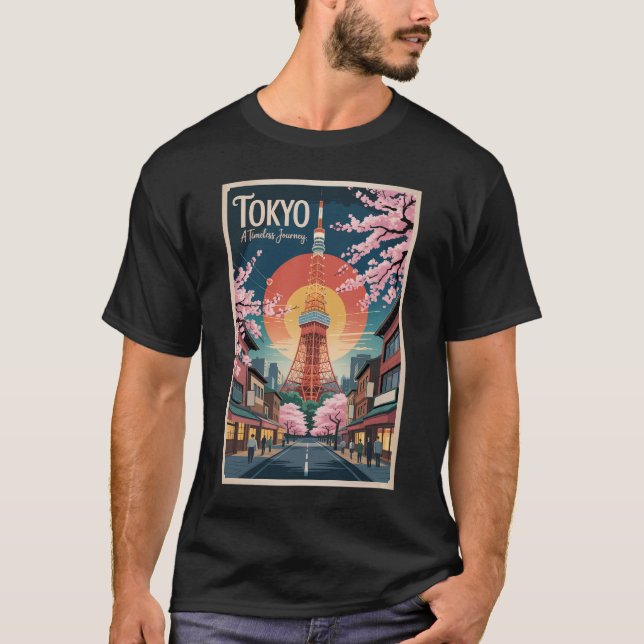 Tokyo Japan Illustration Travel Art Vintage T-Shirt (Front)
