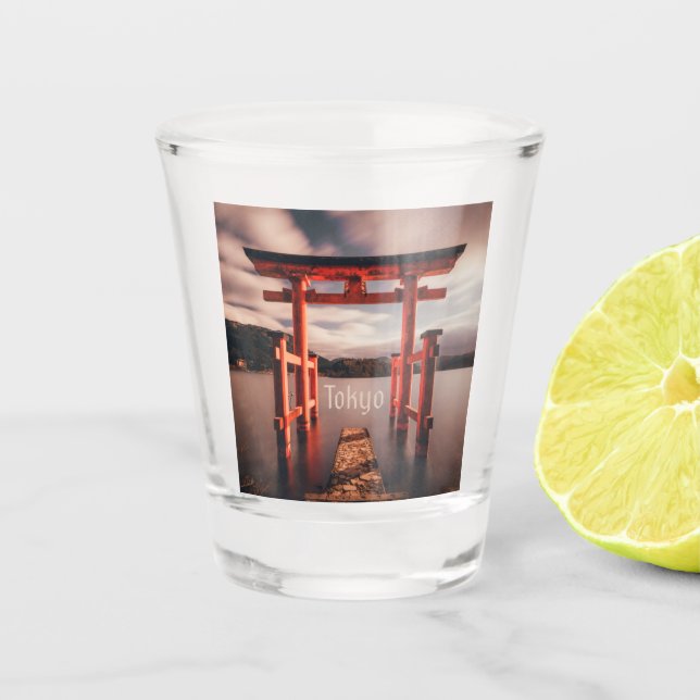 Tokyo Japan Lake Mountains Shot Glass (Front)