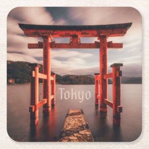 Tokyo Japan Lake Mountains Square Paper Coaster
