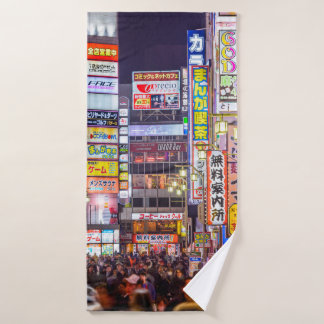 TOKYO, JAPAN - MARCH 14, 2014: Signs densely line Bath Towel