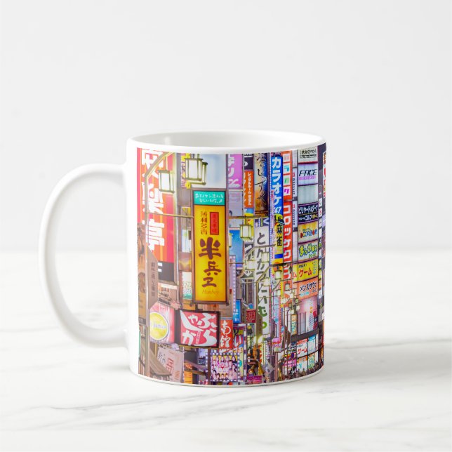 TOKYO, JAPAN - MARCH 14, 2014: Signs densely line  Coffee Mug (Left)
