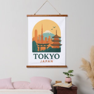 Tokyo Japan Minimalist Travel Souvenir Tapestry