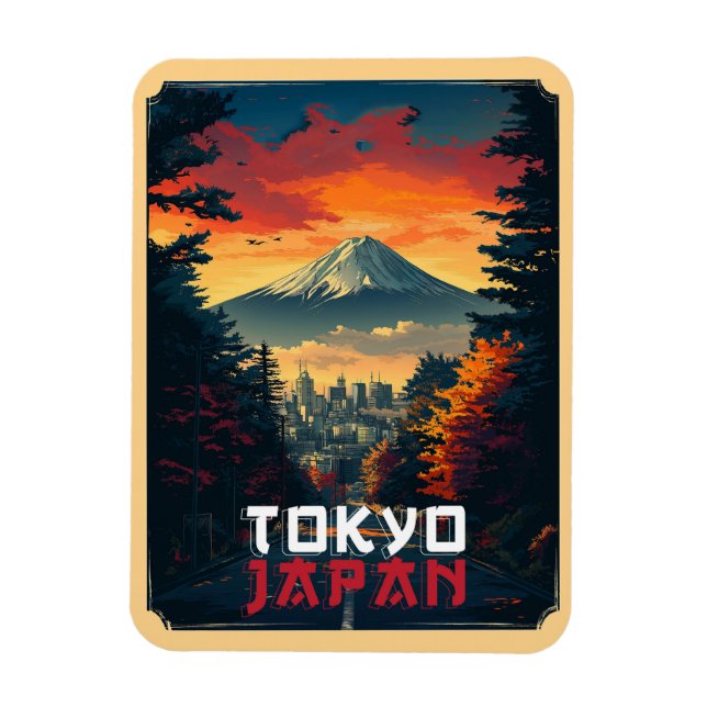 Tokyo, Japan : Mount Fuji and Cityscape Magnet (Vertical)