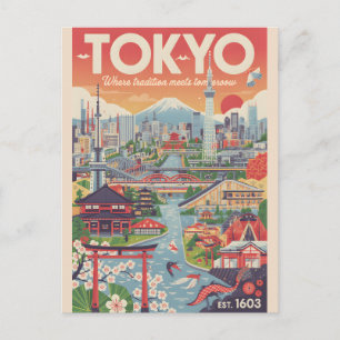 Tokyo Japan Retro Travel Poster Art Holiday Postcard
